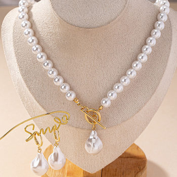 French Retro Special-Shaped Baroque Pearl Earrings Necklace Set for Women Korean Style Internet Celebrity Temperament Fashion Clavicle Chain