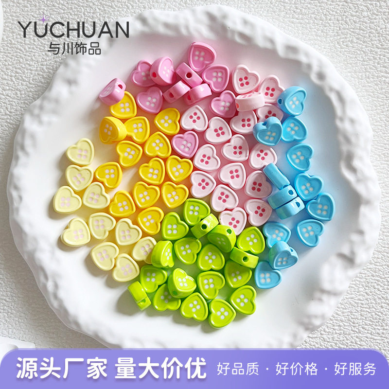 น้ำมันหยดสี ลายหัวใจ ปุ่มรูปหัวใจ ลูกปัดหลวมแบบเจาะรู สร้อยโทรศัพท์ กำไล สร้อยคอ เครื่องประดับ ทำมือ DIY