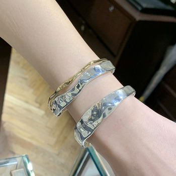 Silver gold color matching flat concave and convex heavy industry double layer 2024 new vintage bracelet women's ins cold style wide version to do the old