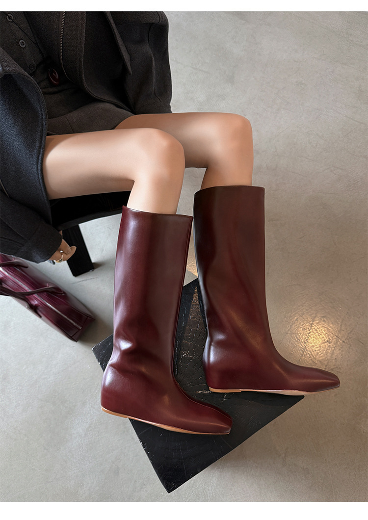 Boot nữ cổ cao mũi vuông gót xuồng tôn dáng — Ankela đỏ lót trong, Lớp lót đơn màu đen, Lớp lót đơn màu nâu, Lót nhung đen