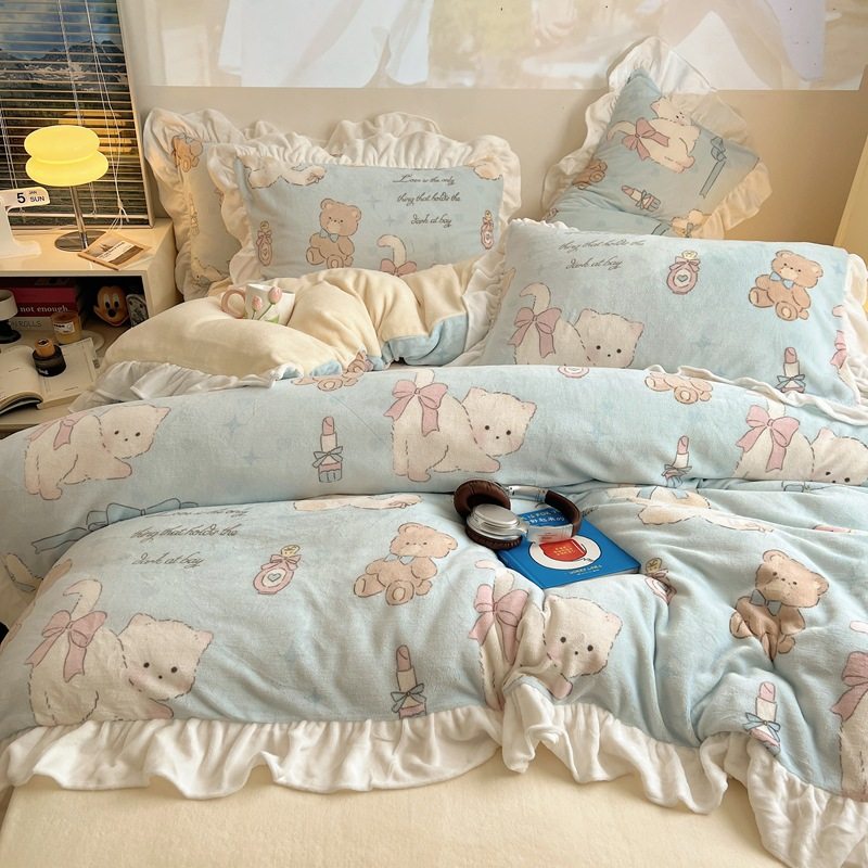 Class A Winter Milk Velvet Bed Four-piece Set Thickened Flange Coral Velvet Quilt Cover Double-sided Velvet Bed Sheet Three-piece Set