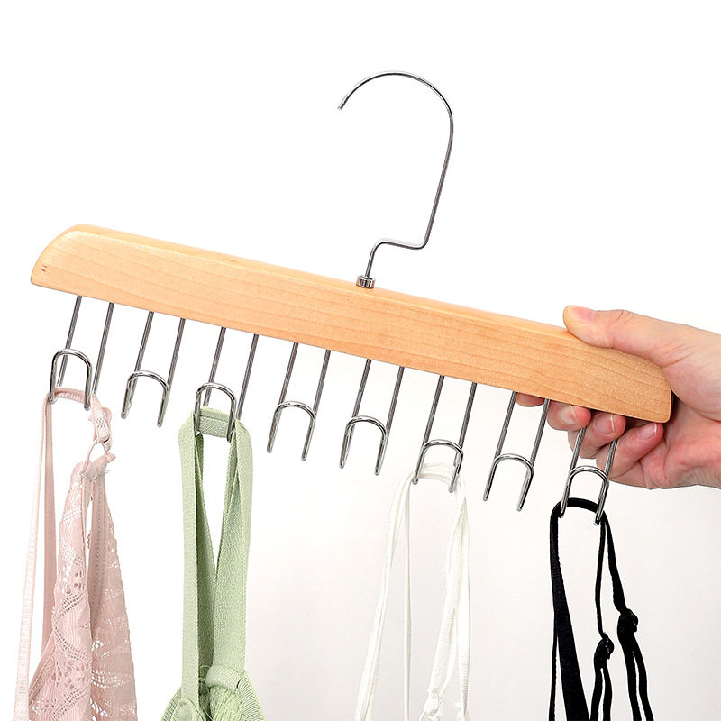 Solid Wood Sling Hanger Ins Multifunctional Underwear Storage Artifact Household Student Dormitory Wave Hook Drying Rack