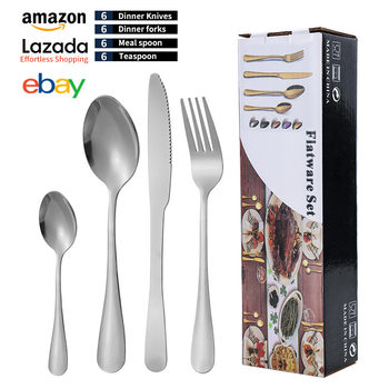 Cross-border Amazon 1010 Stainless Steel Tableware 24-piece Tableware suit Western Steak Knife and Fork Spoon Dessert Spoon