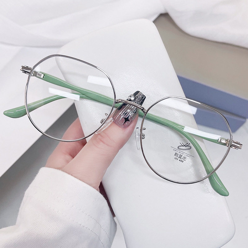New Style Metal Anti-Blue Light Myopia Glasses Fashionable Retro Round Glasses Frame Women's Ins Simple Lightweight Flat Glasses