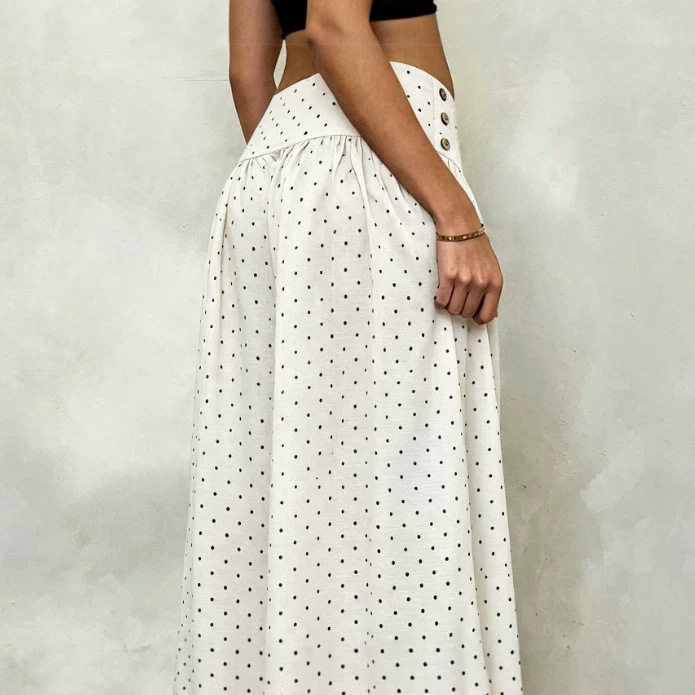 Black Polka Dot Casual Pants Lightweight Breathable Ice Silk Linen Summer Wear Wholesale Available