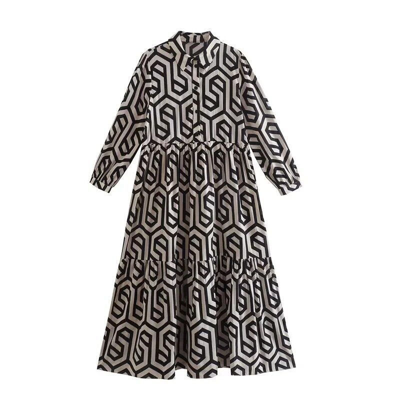 Fashionable Long Sleeve Floral Shirt Dress Elegant Design European Style Versatile for Casual or Formal Occasions