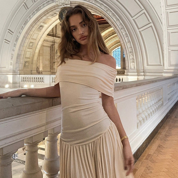 Off Shoulder Bodycon Dress Elegant Sexy Pleated Design Autumn Collection Wholesale Available