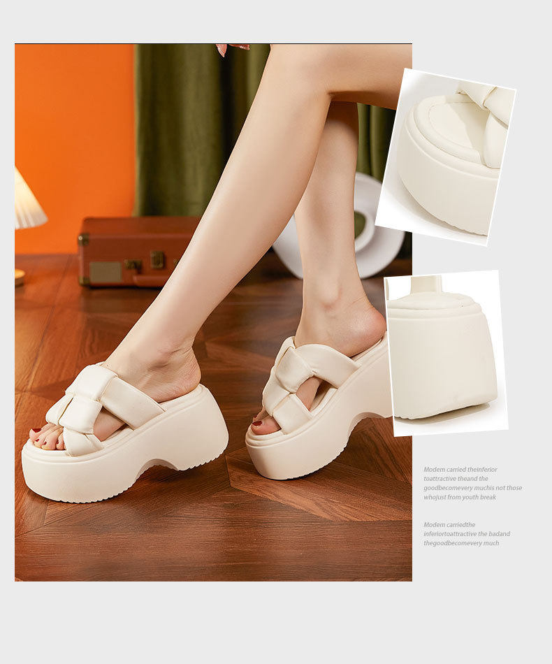 Sandal nữ đế xuồng rộng gót 6 cm mũi tròn — Đen, Len nguyên chất chi tiết 3