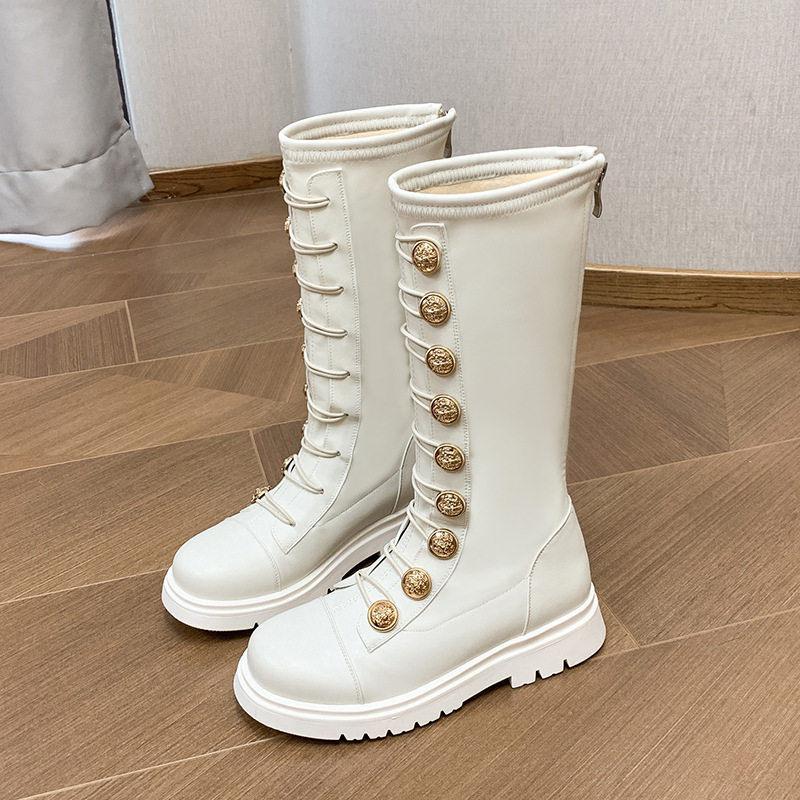 Girls' Shoes Children's Long Boots 2025 Spring and Autumn New Big Children's Catwalk Martin Boots Single Boots Girls' High Leather Boots