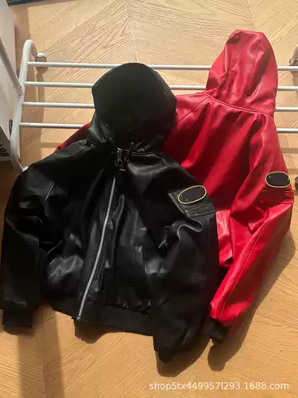 Sup Spring and Autumn New Hooded Leather Jacket for Men's Trendy Loose Youth Motorcycle Jacket Korean Edition with Hat Men's Leather Jacket