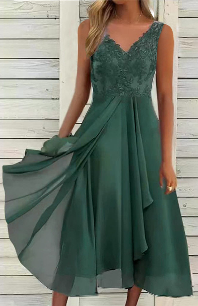 Chiffon Lace Hollow Out Long Dress Sleeveless Elegant Perfect for Bridesmaids Wholesale Availability