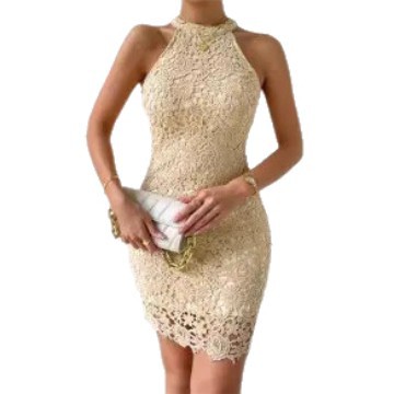 Sleeveless Lace Trim Dress Slim Fit Solid Color Elegant Design Perfect for Autumn Events Wholesale Available