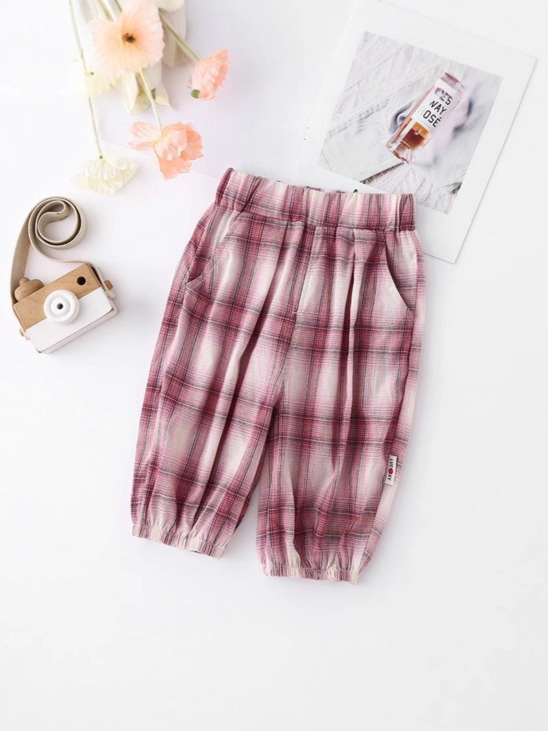 Lazy Style Retro Plaid Wide-Leg Pants, New Summer Elastic Waist Loose Mosquito-Proof Cropped Pants, Versatile Design