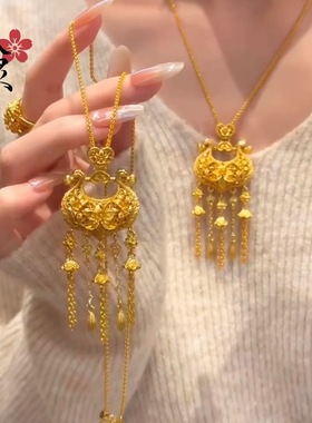 金店同款百合花流苏锁包项链吊坠  复古百搭时尚气质毛衣