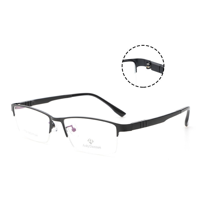 New Style Face-free Metal Glasses Frame Danyang Business Men's Steel Plate Myopia Frame Super Elastic Plastic Steel Leg 7752