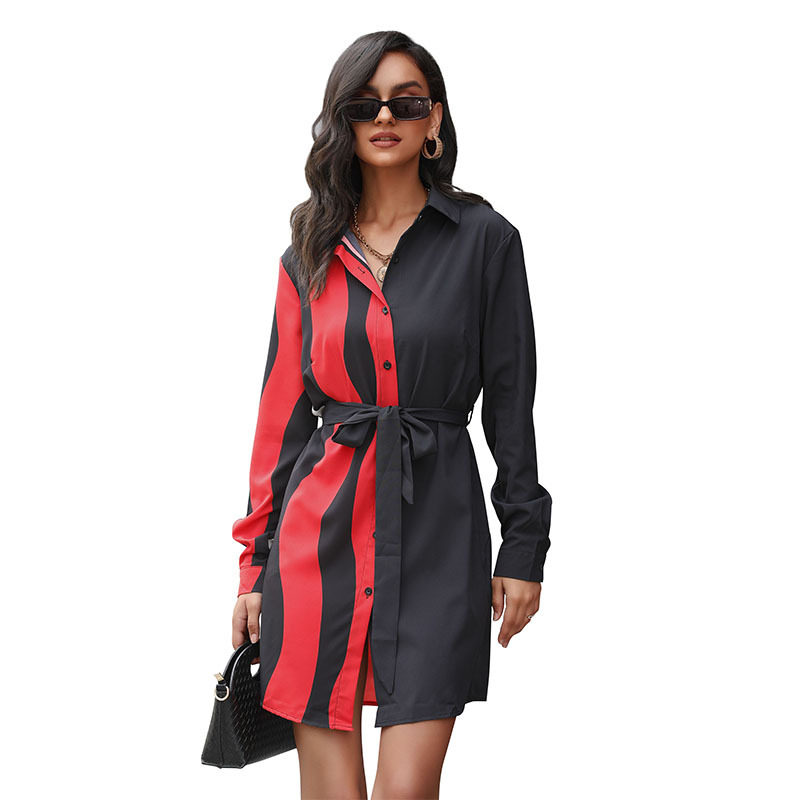 Color Block Long Sleeve Shirt Dress Womens Autumn Winter Business Casual Stylish and Comfortable Wholesale Available