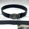[front medusa, 15 black crosses on black background] belt