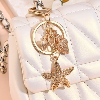 Cross-Border European and American Cute Little Squirrel Pine Nut Keychain Beach Style Starfish Conch Women's Bag Pendant Small Gift