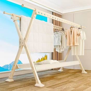 Clothes Drying Rack Balcony Household Foldableing Floor-Standing Clothes Drying Rod Indoor and Outdoor Hanging Clothes Telescopic Clothes Drying Rack Quilt Artifact