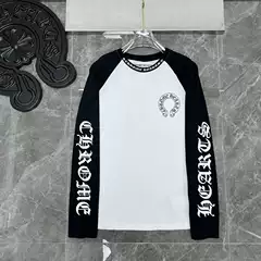 Chrome Heart 23ss Trendy Brand Men's and Women's Pure Cotton Large Horseshoe Color-matching Raslan Long-sleeved T-shirt