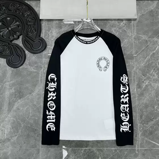 Chrome Heart 23ss Trendy Brand Men's and Women's Pure Cotton Large Horseshoe Color-matching Raslan Long-sleeved T-shirt