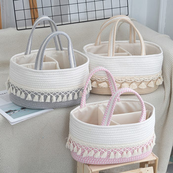 Baby Diaper Basket Toy Storage Basket Storage Basket Tassel Hand-woven Compartment Removable Portable