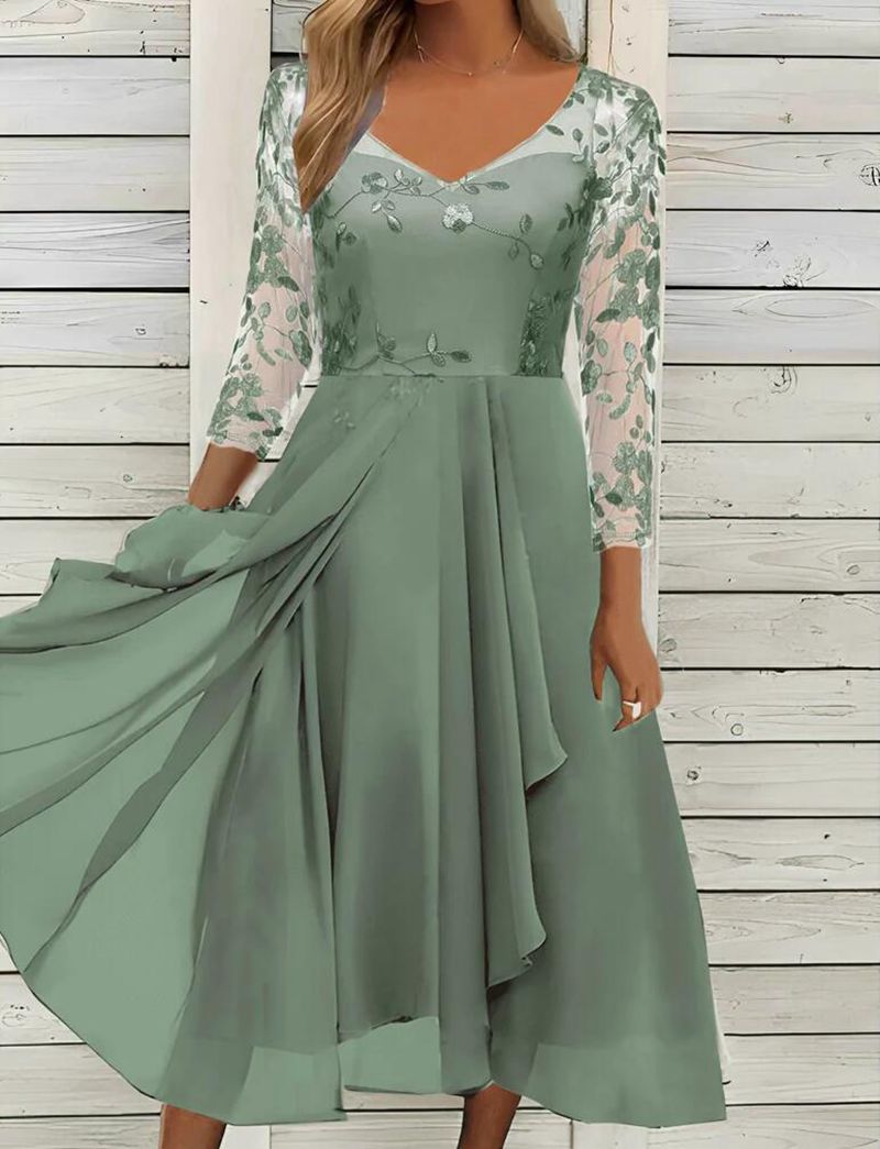 Chiffon V Neck Long Dress with Lace Inserts Elegant Evening Gown for Bridesmaids Available in Multiple Colors and Sizes