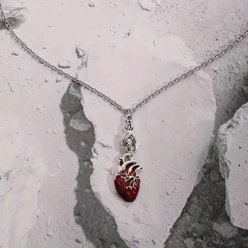 Bat Shape Blood Drop Heart Pendant Necklace Unique Bohemian Style Retro Gift Creative Gift