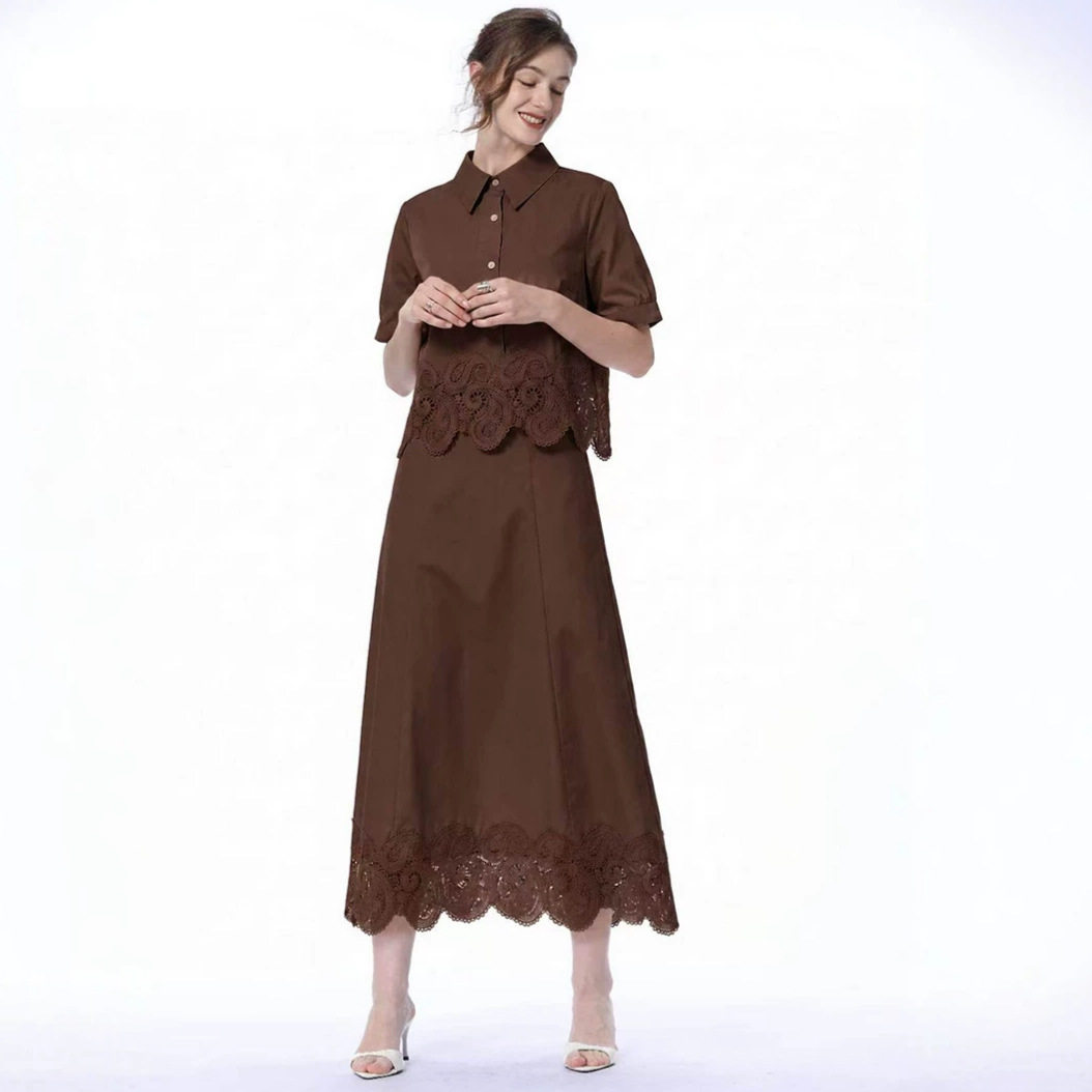 Elegant Two Piece Set Fashionable Lace Design Breathable Fabric Slim Fit Summer Occasion Wear Wholesale Available