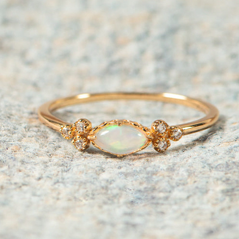 Jiuqin Jewelry Cross-border E-commerce Hot Selling Explosions silver Opal Ring Ring Fashion Trend Women's Tail Ring Ring