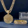 Gold medal pendant + 8inch bracelet + 20inch necklace