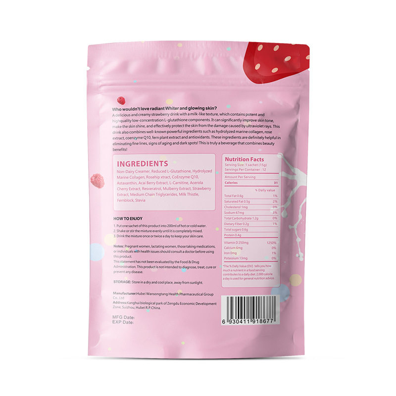 Foreign Trade Export Strawberry Flavored Milk Tea Beauty Glow Mik 15g*12 Bags Brightening Powder