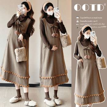 Maternity Wear Autumn and Winter Trendy Mom Fashion New Dress Pregnancy Sense Large Size Loose Simple Two-Piece Set Others
