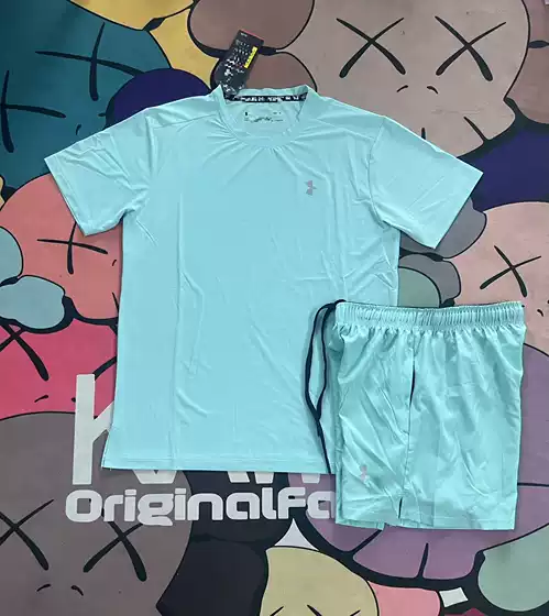 Cross-Border Ice Silk Checkered Quick-Drying Short-Sleeved Shorts Suit for Men, Summer Breathable Sports Two-Piece Set for Fitness and Running Training