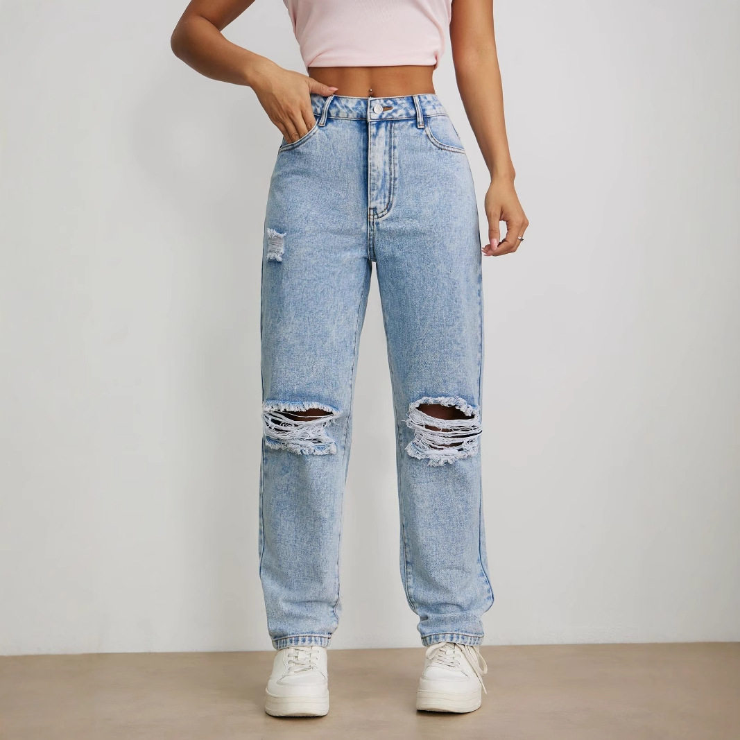 High Waisted Straight Leg Denim Pants Versatile Loose Fit Trendy Style Casual Wear for Women Wholesale Available
