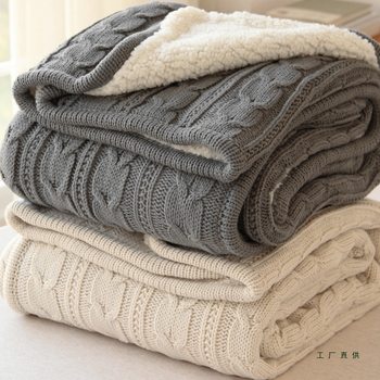 Cotton Knitted Blanket Quilt Cashmere Thickeneded Winter Office Nap Student Dormitory Sofa Wool Blanket