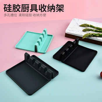 Spot Food Grade Silicone 4-compartment Kitchenware Storage Rack Silicone Tableware Rack Drip Pad High Temperature Resistant Spoon Pad