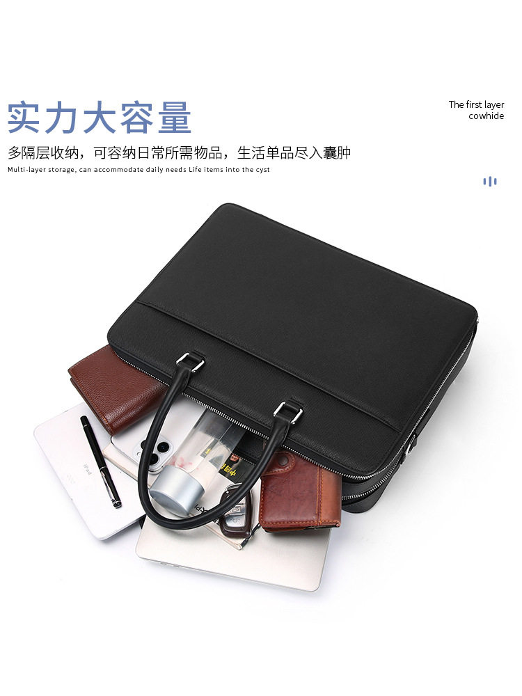 Light Luxury Business Style Genuine Leather Handbag, First-Layer Cowhide Laptop Bag, Simple and Stylish Briefcase for Men's Business