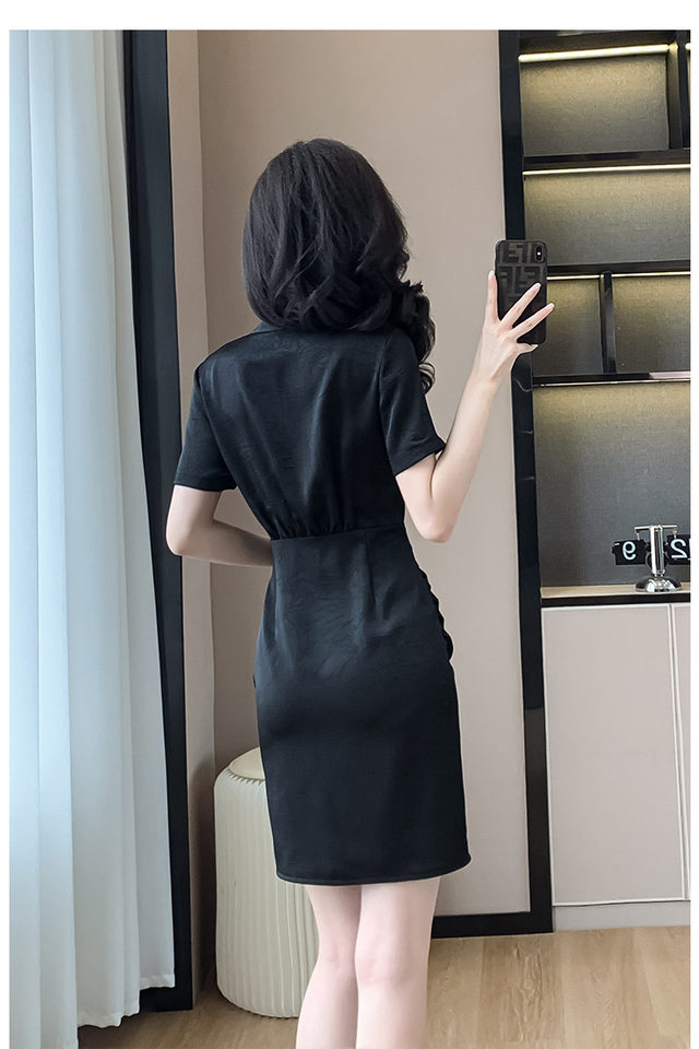 Váy Đầm Nữ Dáng Ôm Chiết Eo Phong Cách Trung Hoa Cổ Điển Màu Đen chi tiết 29