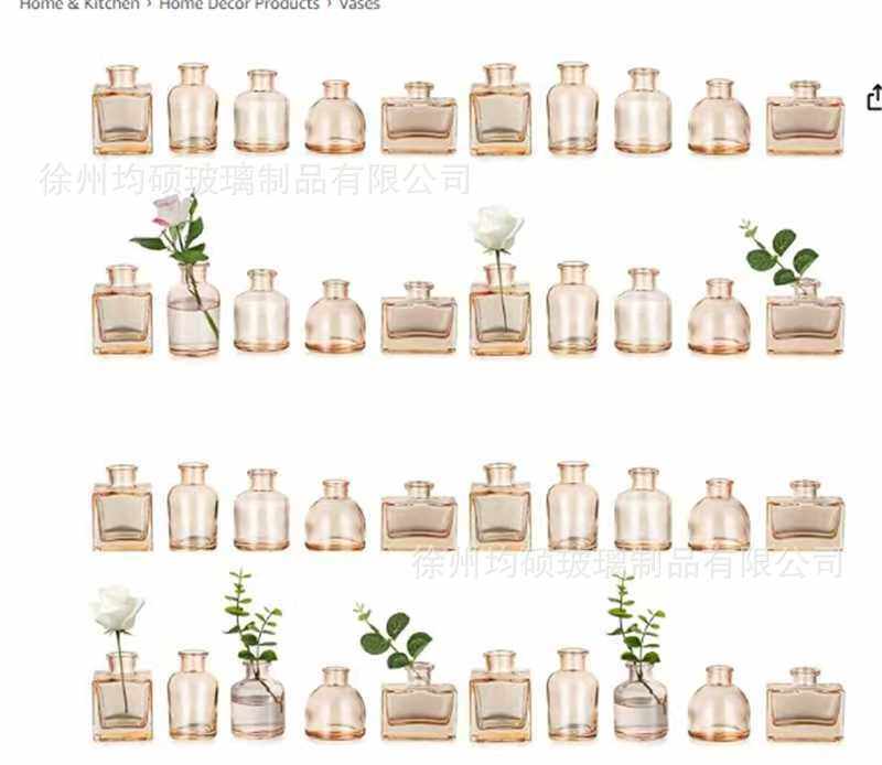 跨境热销复古玻璃花瓶插画高级感香薰瓶 透明ins风摆件小花瓶套装