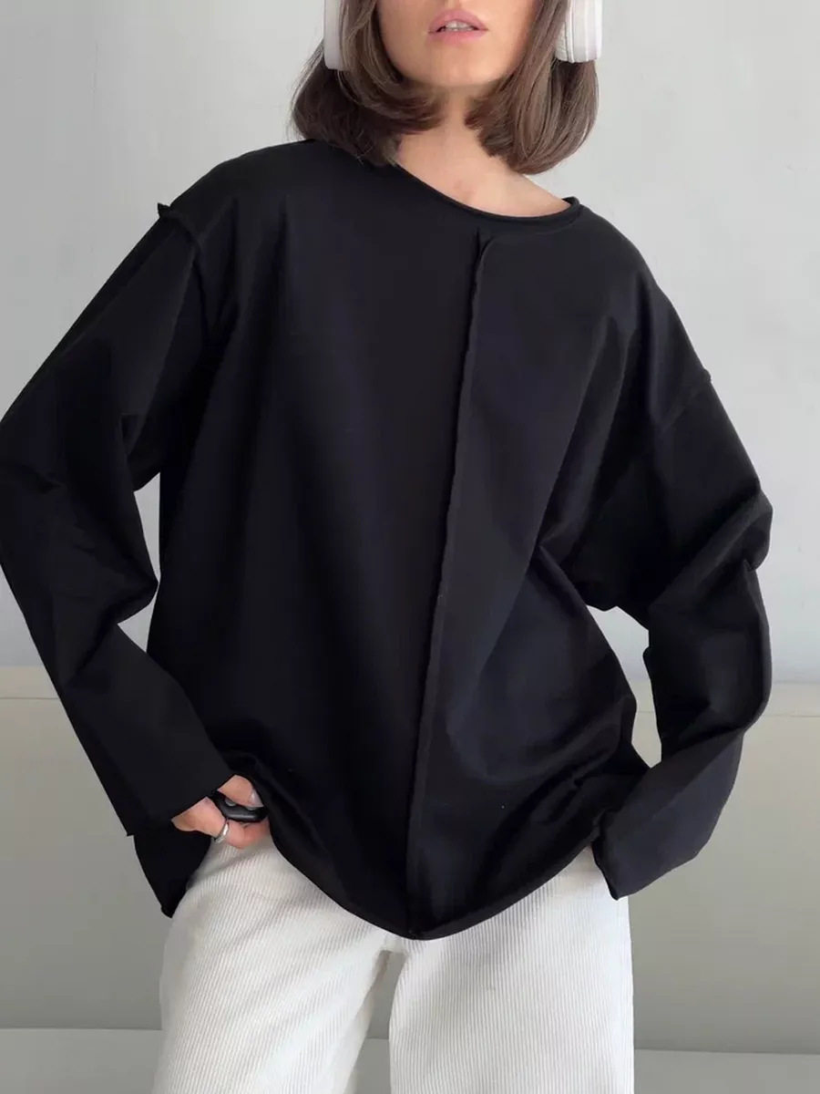 Womens Loose Fit Distressed Cotton Long Sleeve T Shirt Soft Knit Fabric Casual Style Spring Summer Wear Wholesale