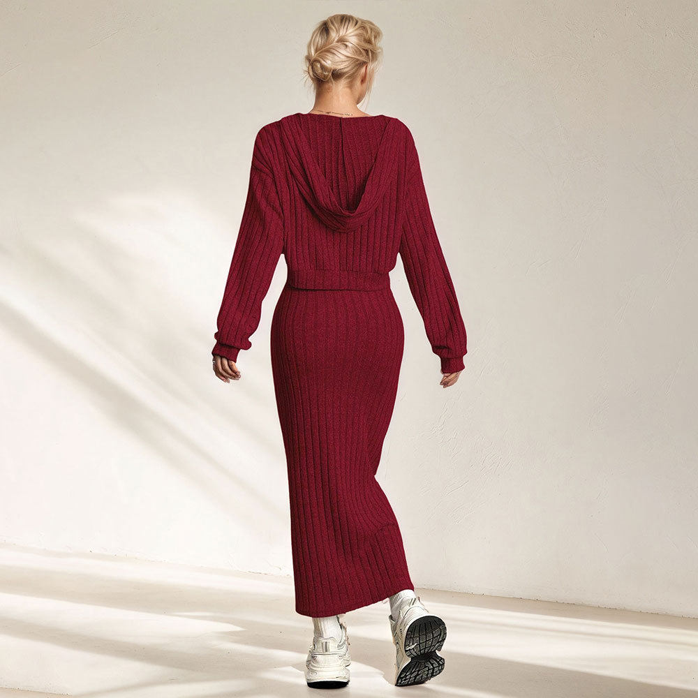 Womens Solid Color Knit Two Piece Dress Set Elegant Commuter Style Perfect for Spring and Summer Wholesale Available
