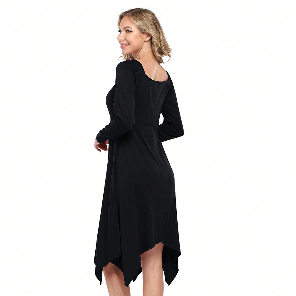 Casual High Waisted Midi Dress Simple Design Irregular Hem Versatile for Spring Summer Perfect for Work or Everyday