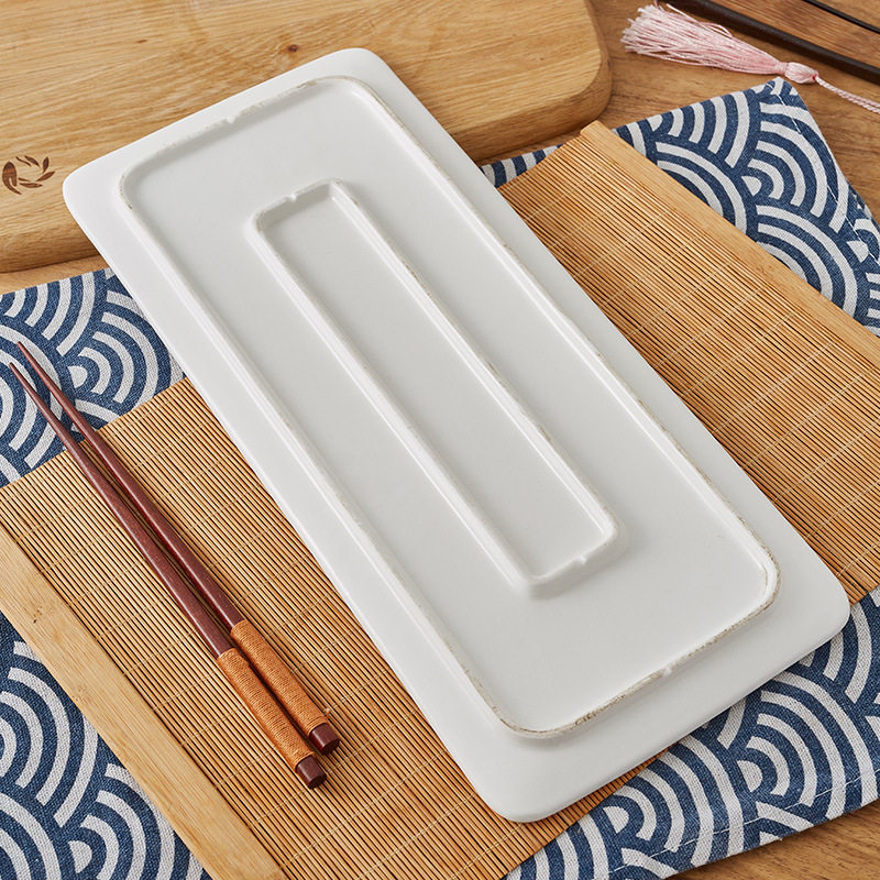 Western-Style Tableware Flat Tray Creative Rectangular Sushi Plate Cake Plate Baking Plate Pure White Ceramic Plate