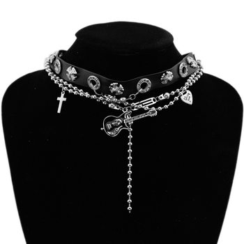 Diablo Gothic y2k Spice Chain Cross Guitar Collar Neck Band Choker Subculture Punk Necklace Tide