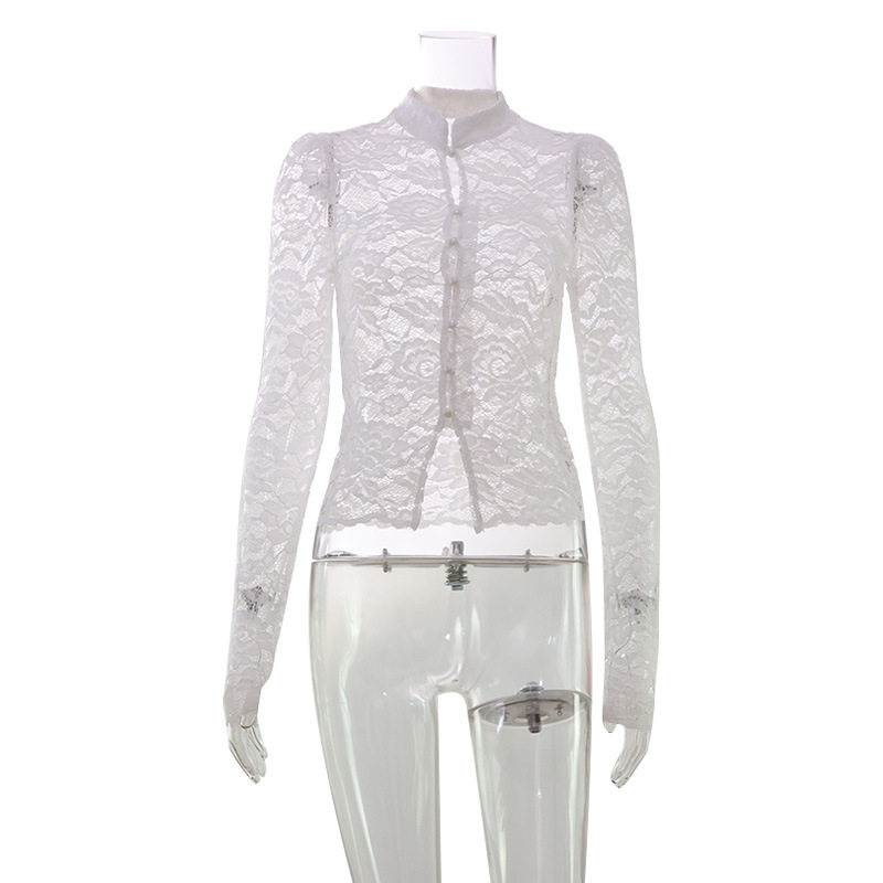 Lace Qipao Top Slim Fit Button Neck Long Sleeve Elegant Style Perfect for Formal Occasions Wholesale Available