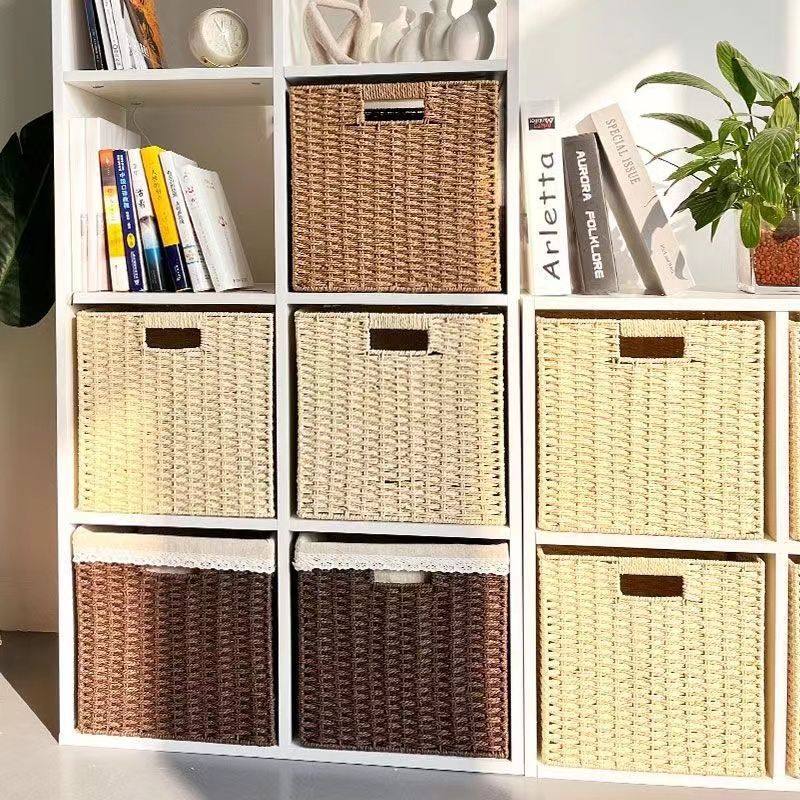 Plaid Cabinet Storage Basket, Woven Snack Toy and Sundry Storage Box, Woven Basket, Wardrobe Drawer-Type Storage Box