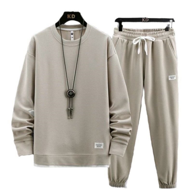 华夫格休闲套装男士春秋款搭配帅气潮流运动卫衣男装一套秋装衣服