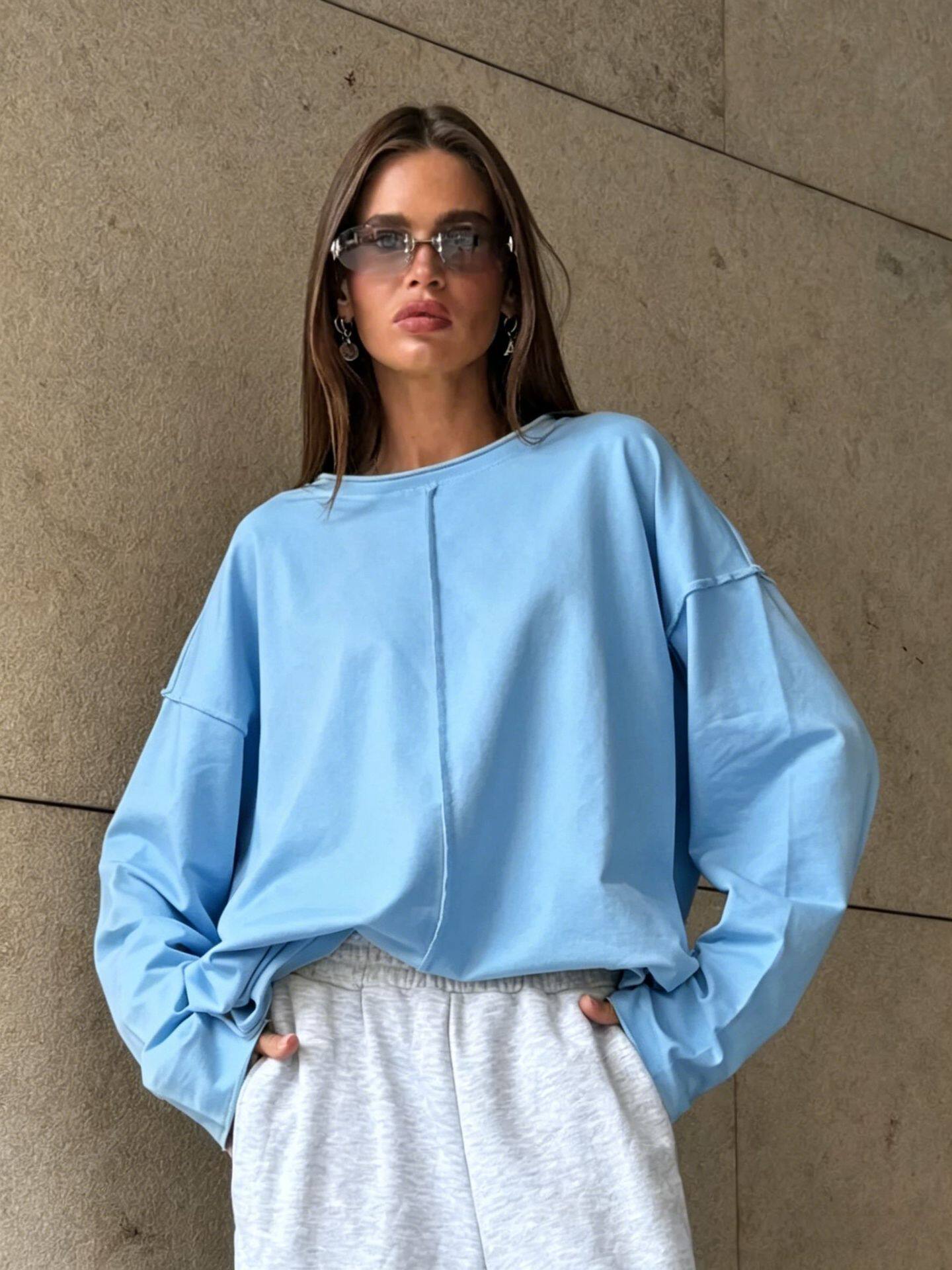 Womens Loose Fit Distressed Cotton Long Sleeve T Shirt Soft Knit Fabric Casual Style Spring Summer Wear Wholesale