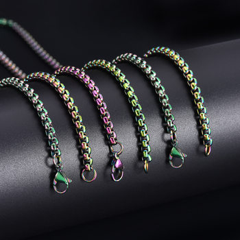 Cross-Border Trade Stainless Steel Square Pearl Chain Titanium Steel Necklace Accessories Chain Personalized Vacuum Plating Exclusively for Multicolor